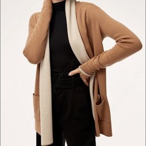 Aritzia Camel and Cream Open Drape Cardigan